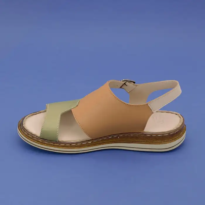 171 EKN Hakiki Deri Bayan Sandalet Yeşil-Taba