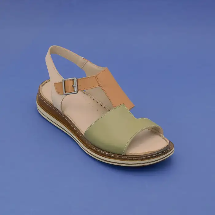 171 EKN Hakiki Deri Bayan Sandalet Yeşil-Taba