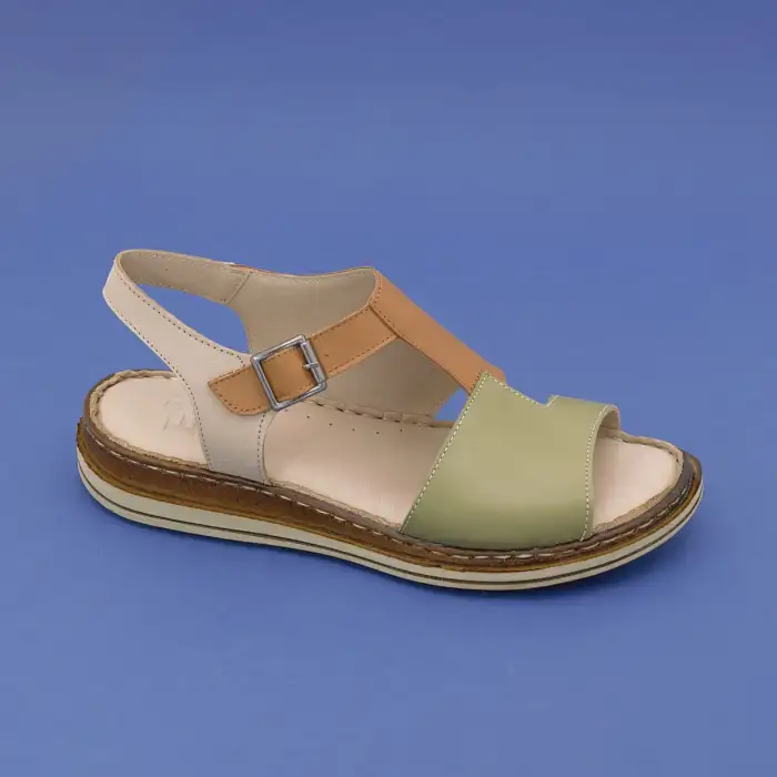 171 EKN Hakiki Deri Bayan Sandalet Yeşil-Taba