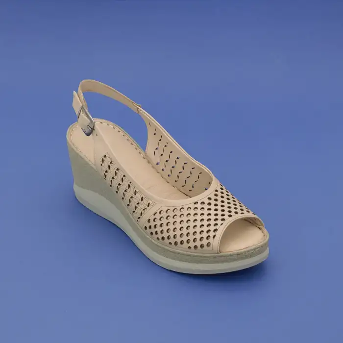 183 EKN Hakiki Deri Bayan Sandalet Bej