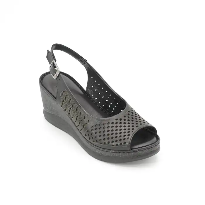 183 EKN Hakiki Deri Bayan Sandalet Siyah