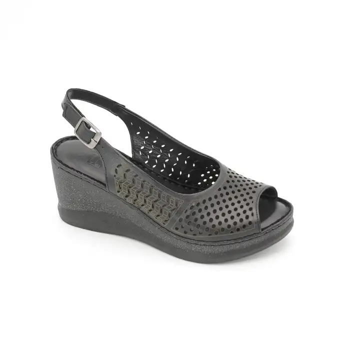 183 EKN Hakiki Deri Bayan Sandalet Siyah