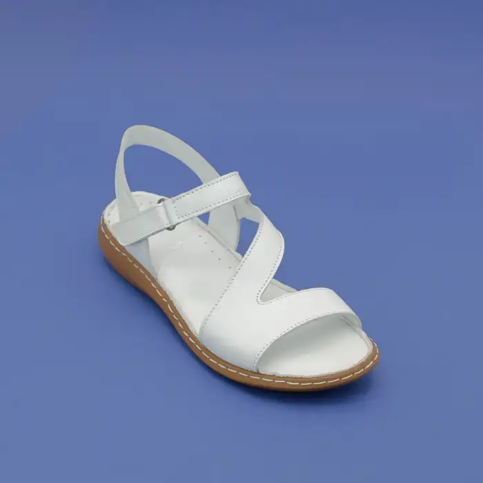 216 EKN Hakiki Deri Bayan Sandalet Beyaz