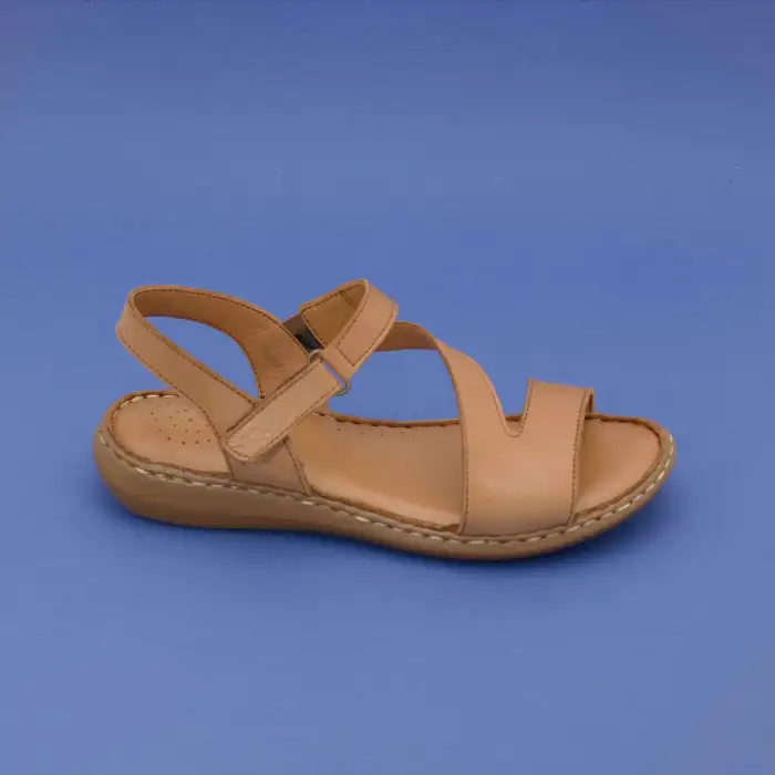 216 EKN Hakiki Deri Bayan Sandalet Taba