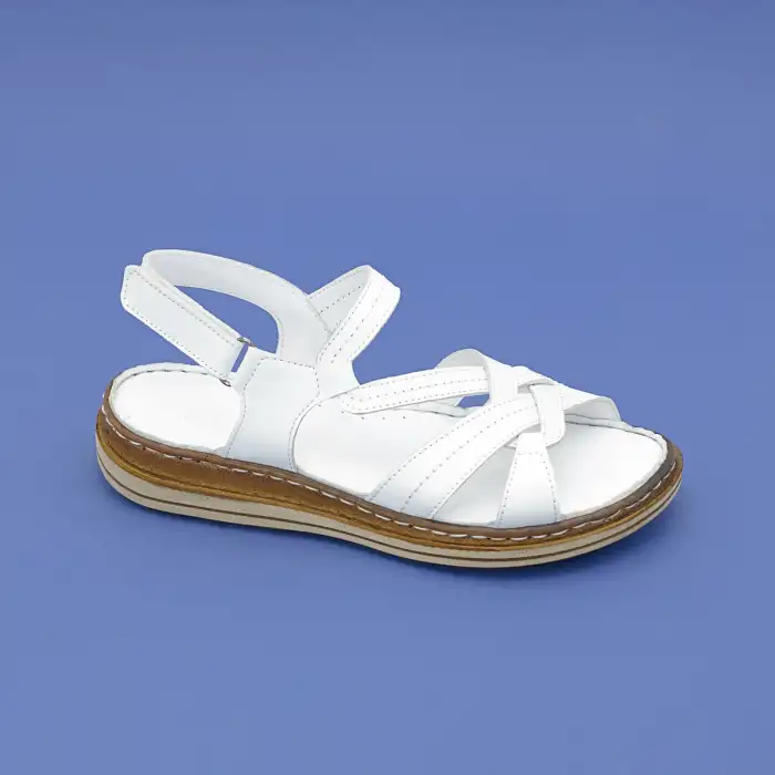 245 EKN Hakiki Deri Bayan Sandalet Beyaz