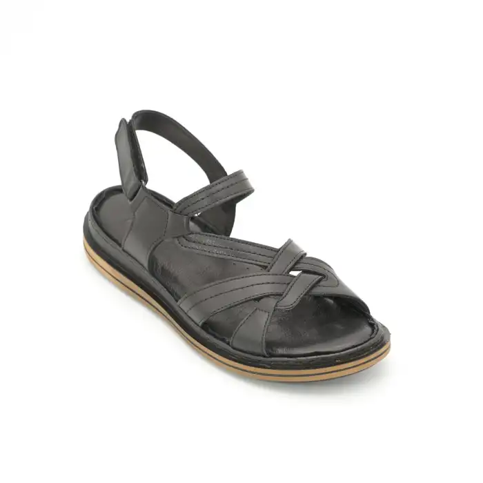 245 EKN Hakiki Deri Bayan Sandalet Siyah