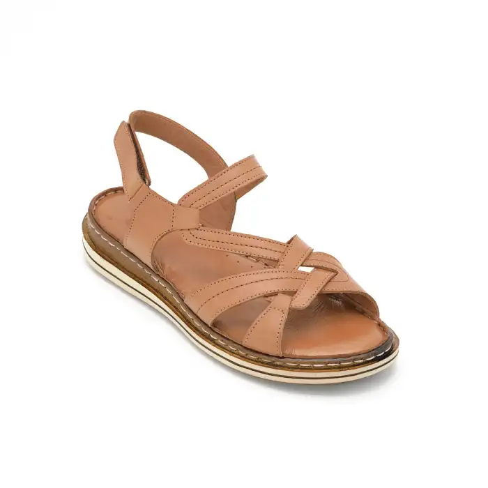 245 EKN Hakiki Deri Bayan Sandalet Taba