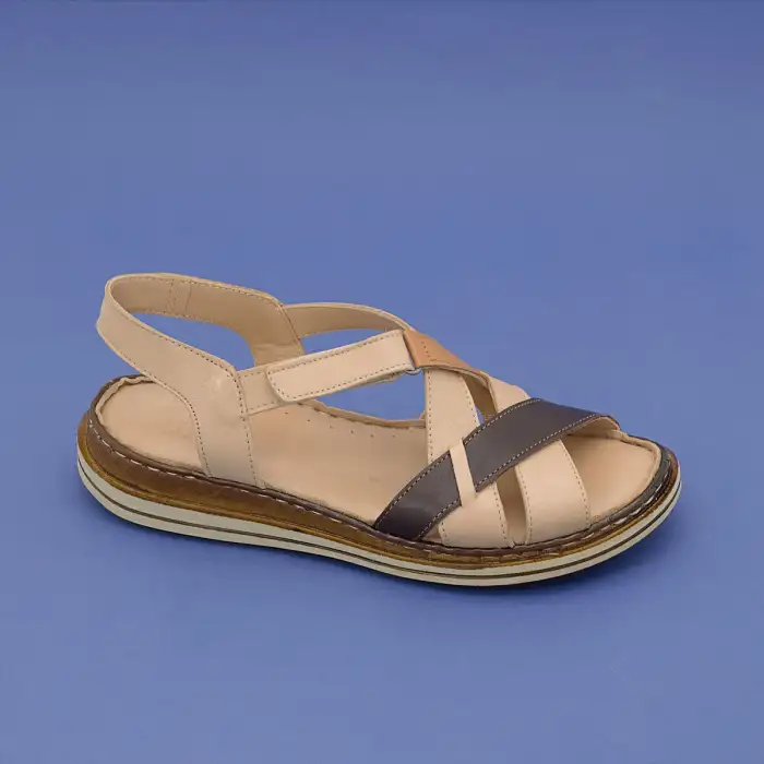 295 EKN Hakiki Deri Bayan Sandalet Bej