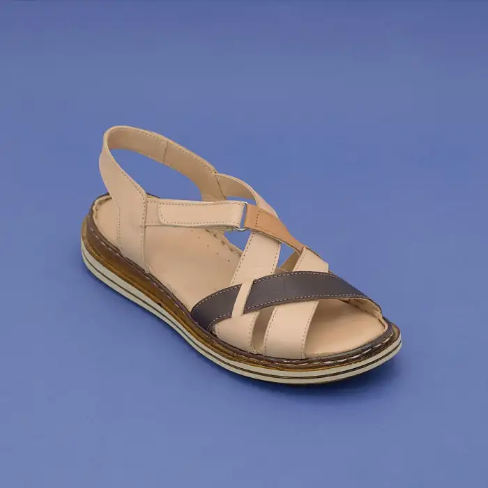 295 EKN Hakiki Deri Bayan Sandalet Bej