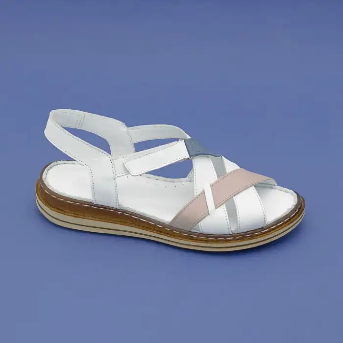 295 EKN Hakiki Deri Bayan Sandalet Beyaz