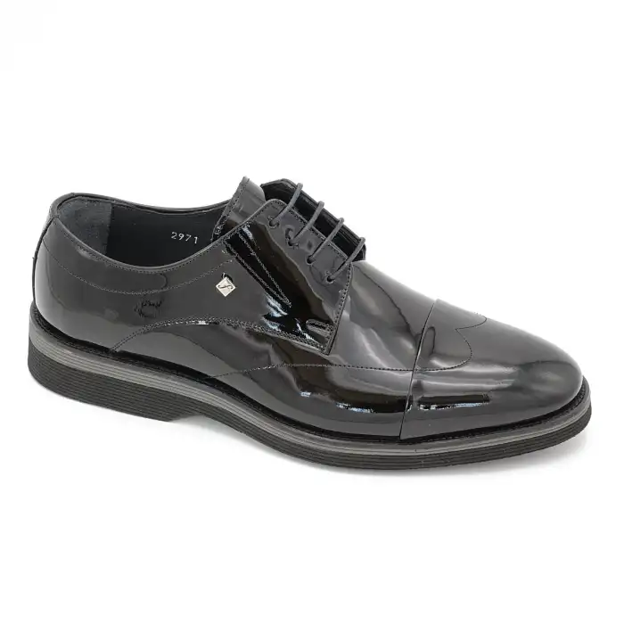 2971 Fosco Hakiki Deri Erkek Ayakkabı Siyah Rugan Eva