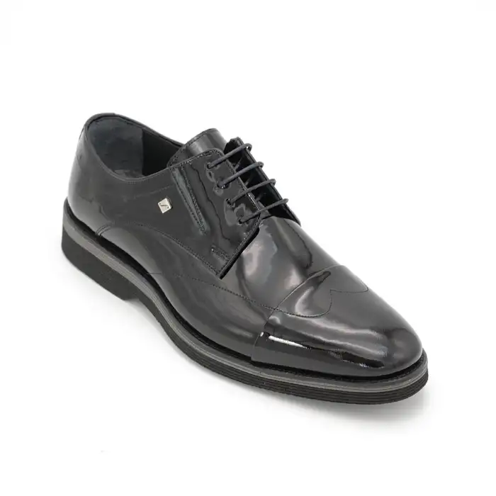 2971 Fosco Hakiki Deri Erkek Ayakkabı Siyah Rugan Eva