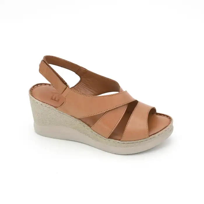 307 EKN Hakiki Deri Bayan Sandalet Taba