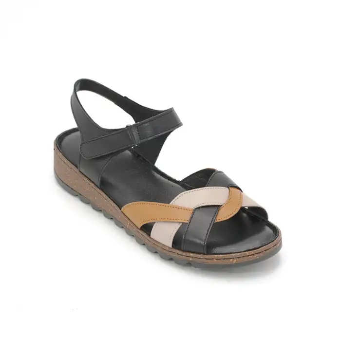 309 EKN Hakiki Deri Bayan Sandalet Siyah