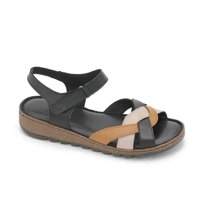 309 EKN Hakiki Deri Bayan Sandalet Siyah