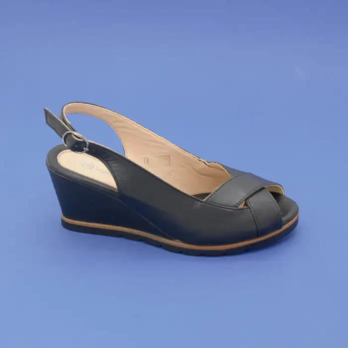 32001 PKR Hakiki Deri Bayan Sandalet Siyah