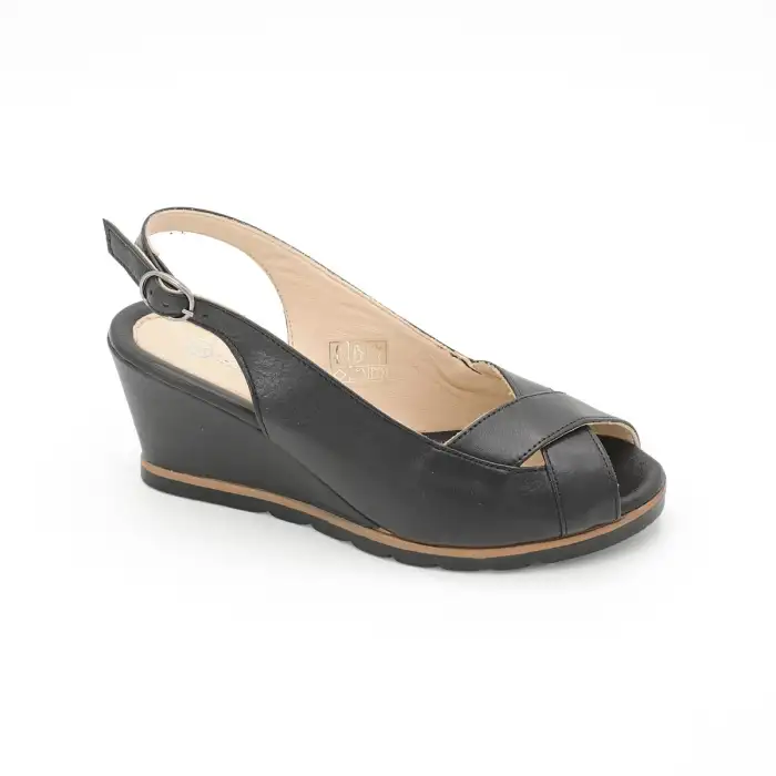 32001 PKR Hakiki Deri Bayan Sandalet Siyah