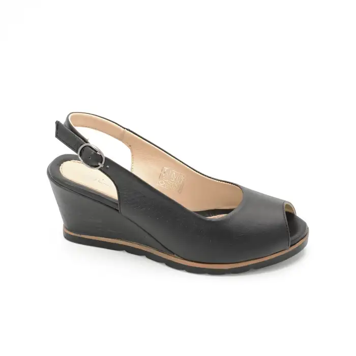 32002 PKR Hakiki Deri Bayan Sandalet Siyah