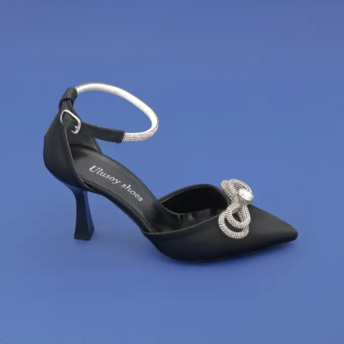 366 ULS Abiye Bayan Ayakkabı 8 cm Siyah Saten