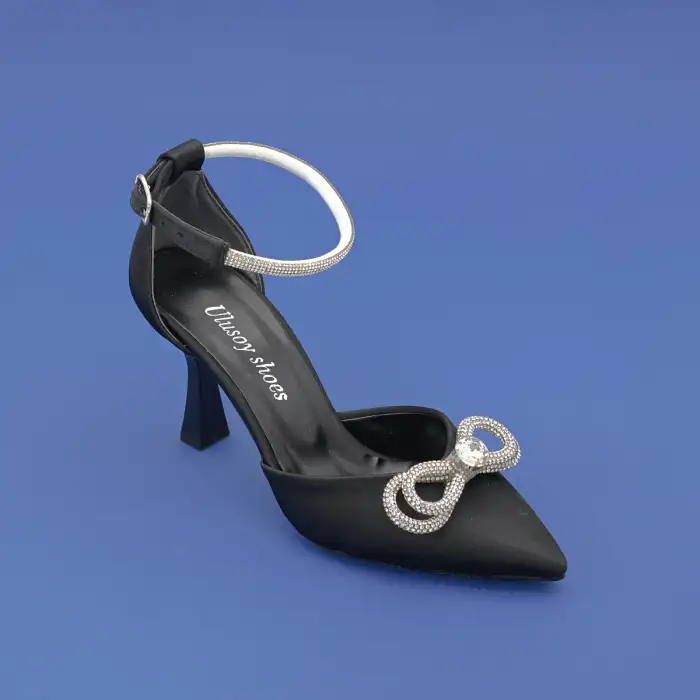 366 ULS Abiye Bayan Ayakkabı 8 cm Siyah Saten