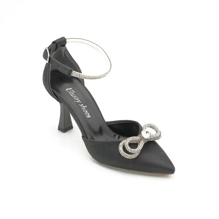 366 ULS Abiye Bayan Ayakkabı 8 cm Siyah Saten