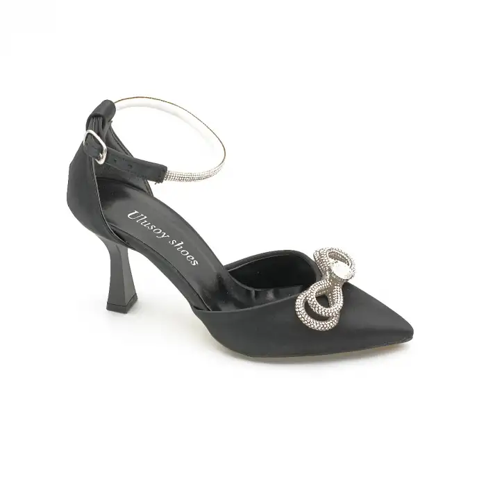 366 ULS Abiye Bayan Ayakkabı 8 cm Siyah Saten