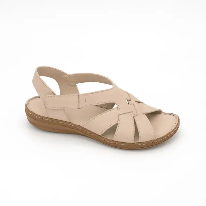 412 NDR Hakiki Deri Bayan Sandalet Bej