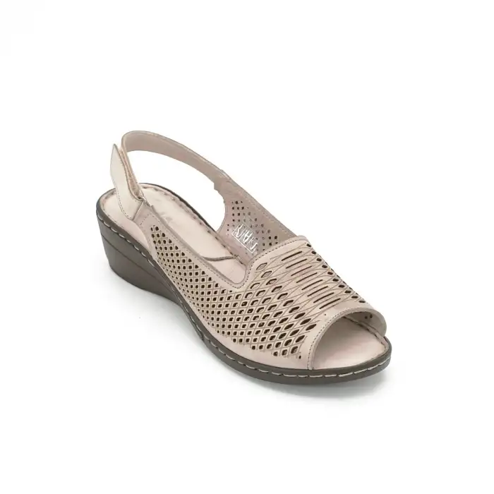 435 IZZ Hakiki Deri Bayan Sandalet Taş