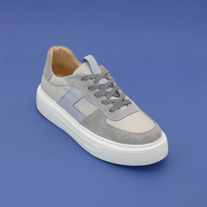 465 FMS Hakiki Deri Bayan Ayakkabı Gri-Mavi