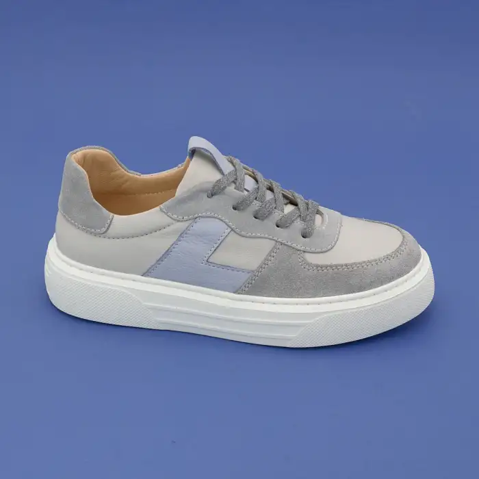 465 FMS Hakiki Deri Bayan Ayakkabı Gri-Mavi