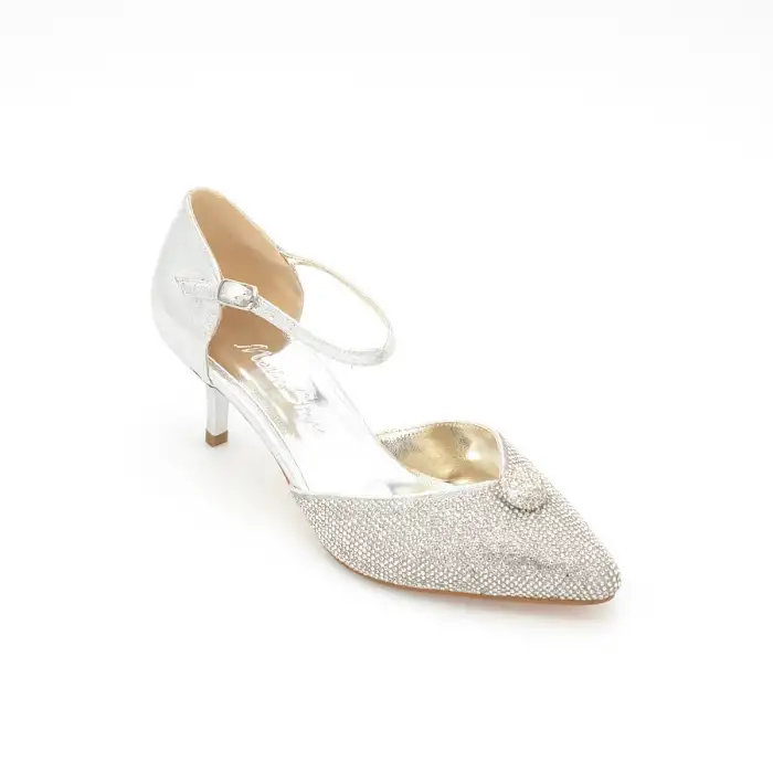 5498 OZR Abiye Bayan Ayakkabı Gümüş 6 cm