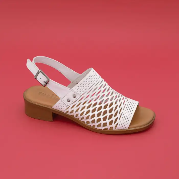 6001 IZZ Hakiki Deri Bayan Sandalet Beyaz
