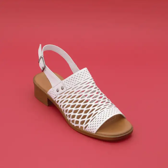 6001 IZZ Hakiki Deri Bayan Sandalet Beyaz