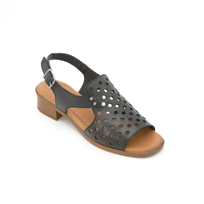 6003 IZZ Hakiki Deri Bayan Sandalet Siyah