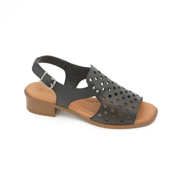 6003 IZZ Hakiki Deri Bayan Sandalet Siyah