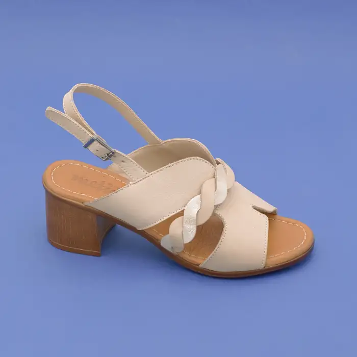 645 IZZ Hakiki Deri Bayan Sandalet Bej