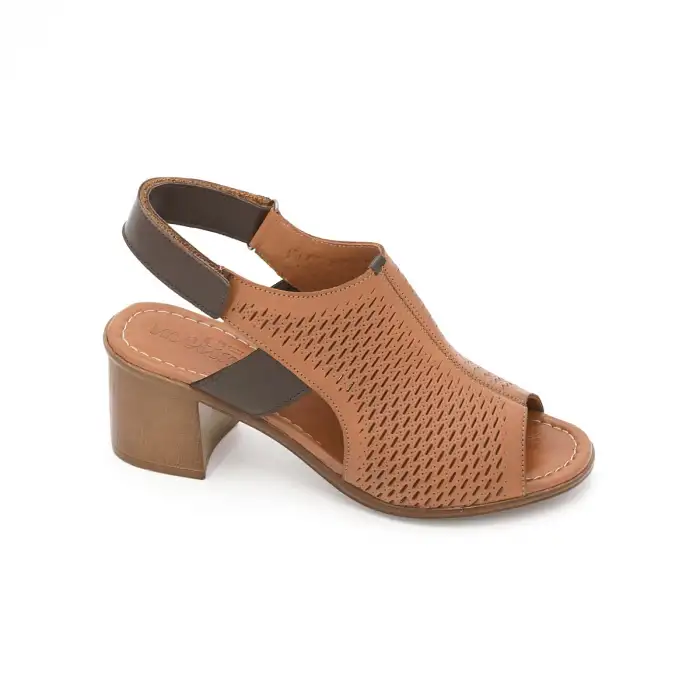 647 IZZ Hakiki Deri Bayan Sandalet Taba