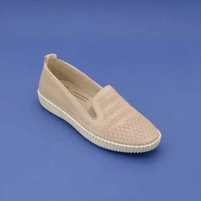 7232 Pepita Hakiki Deri Comford Bayan Ayakkabı Bej