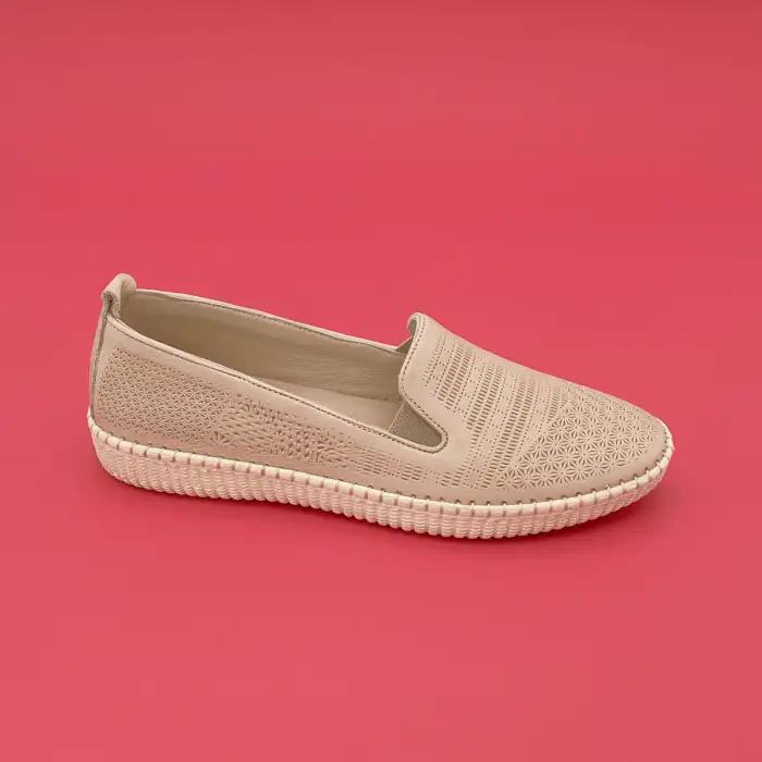 7232 Pepita Hakiki Deri Comford Bayan Ayakkabı Bej