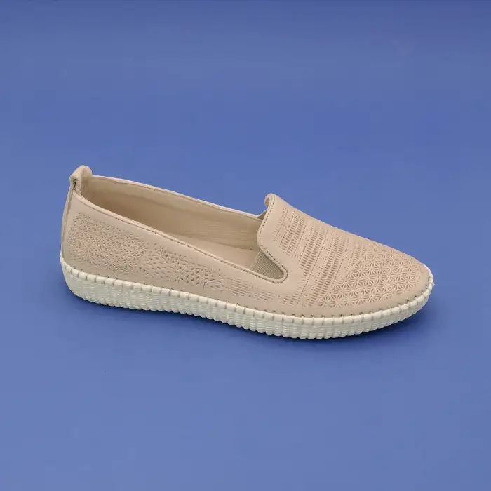 7232 Pepita Hakiki Deri Comford Bayan Ayakkabı Bej