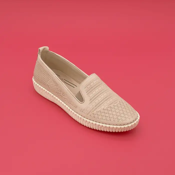 7232 Pepita Hakiki Deri Comford Bayan Ayakkabı Bej