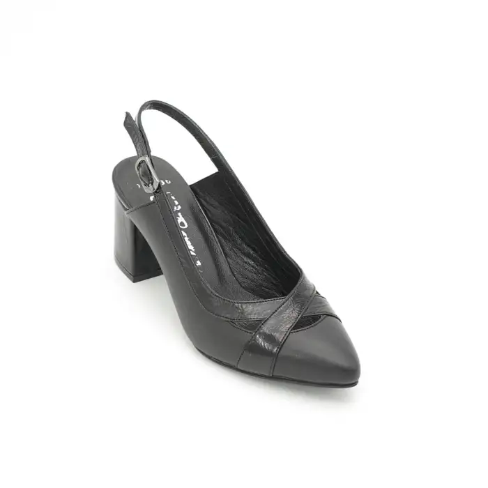 738 PYZ Hakiki Deri Klasik Bayan Ayakkabı 7 cm Siyah Rugan