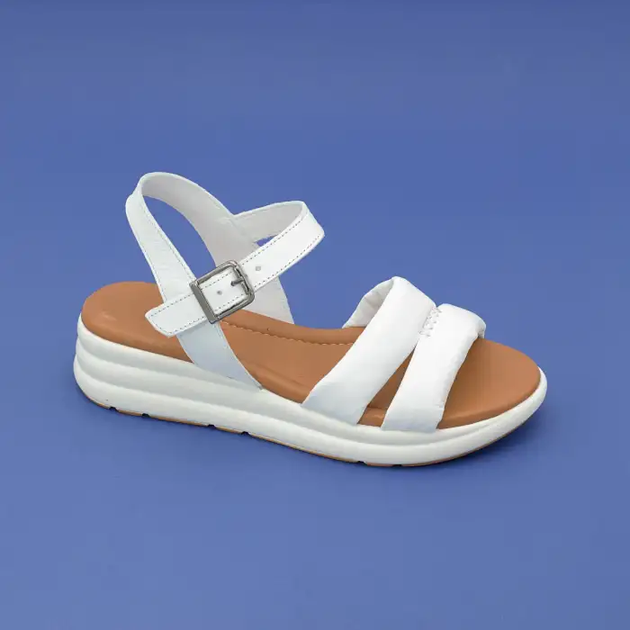 8207 IZZ Hakiki Deri Bayan Sandalet Beyaz