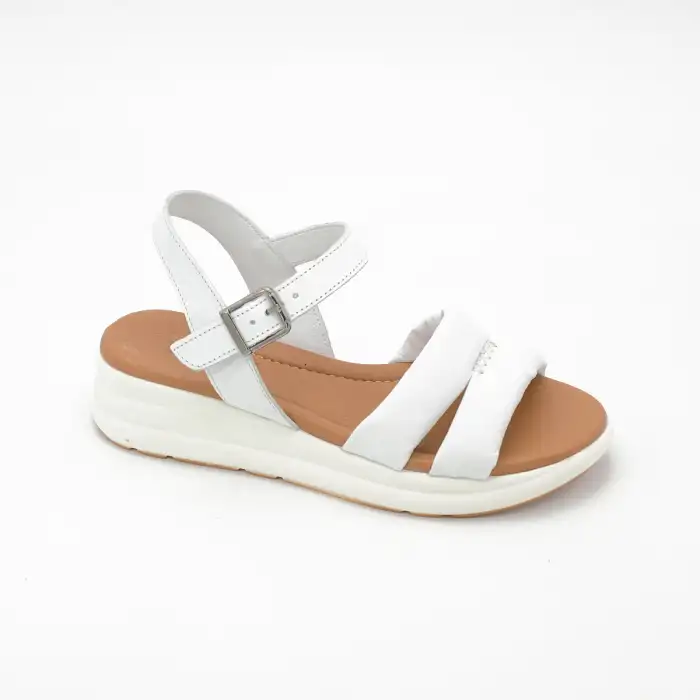 8207 IZZ Hakiki Deri Bayan Sandalet Beyaz