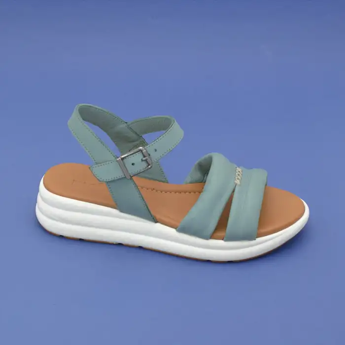 8207 IZZ Hakiki Deri Bayan Sandalet Yeşil