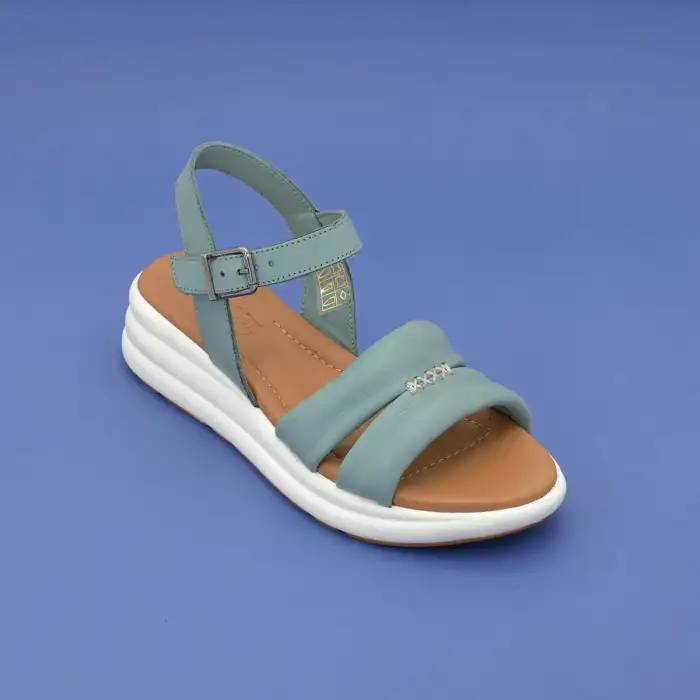 8207 IZZ Hakiki Deri Bayan Sandalet Yeşil