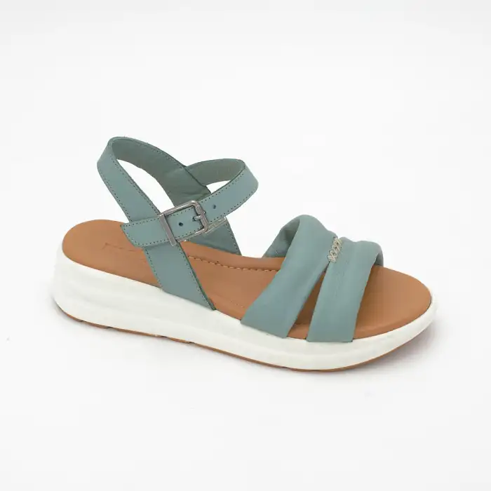 8207 IZZ Hakiki Deri Bayan Sandalet Yeşil