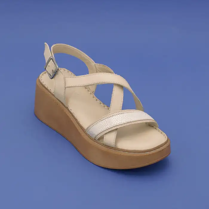 839 ASY Hakiki Deri Bayan Sandalet Bej