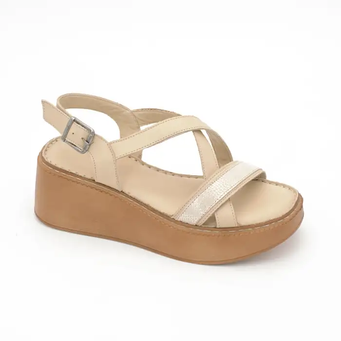 839 ASY Hakiki Deri Bayan Sandalet Bej