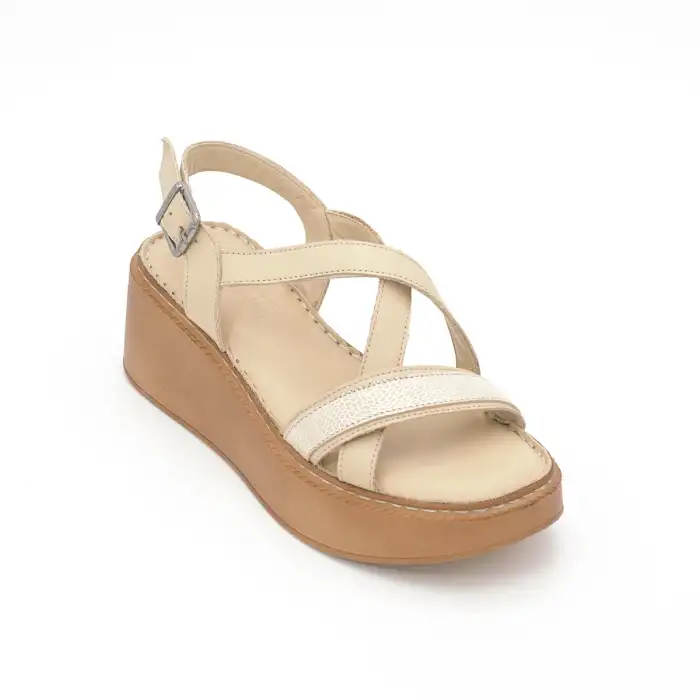839 ASY Hakiki Deri Bayan Sandalet Bej